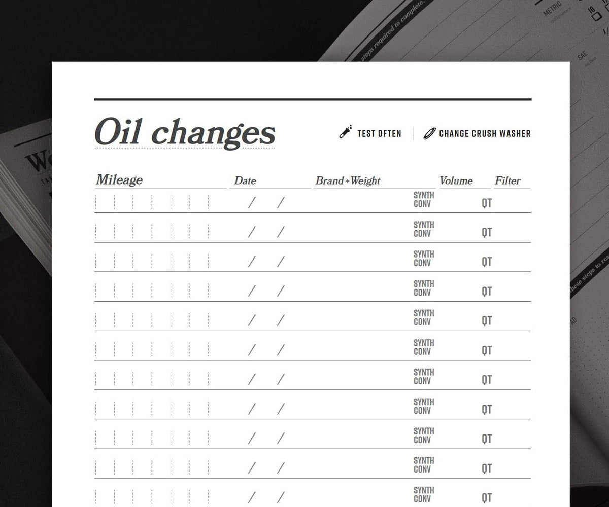 oil change workbook